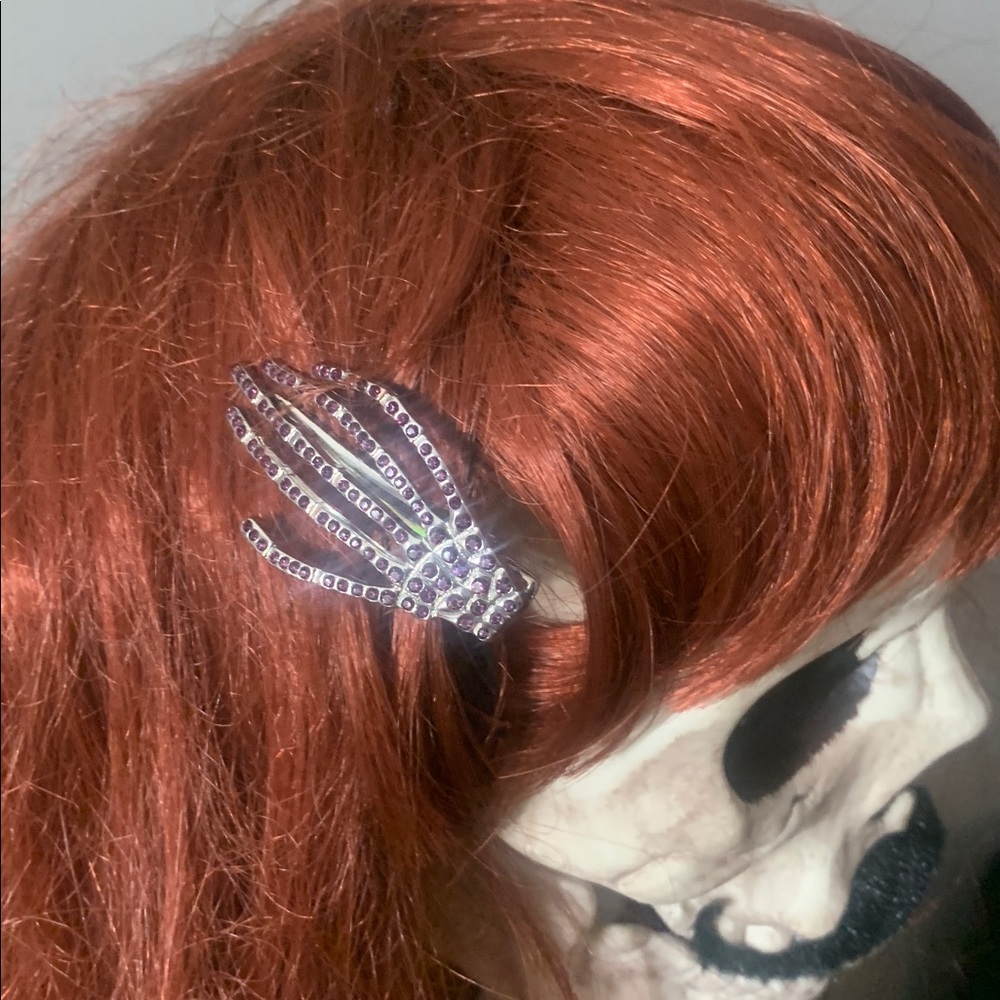 Metal and Purple Rhinestone Skeleton Hand Hair Clips